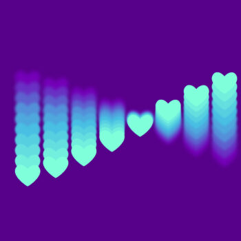 8 hearts displayed in a row with long shadows