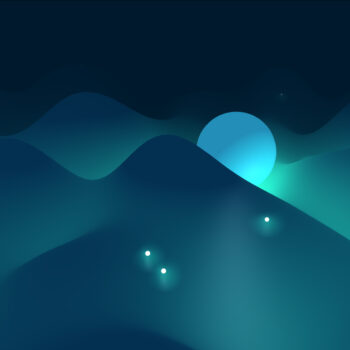 A bumpy surface with white dots and one big blue sphere