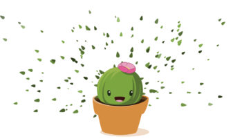 Baby cactus in a pot with spines all around