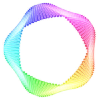 Hundreds of rainbow themed lines positioned in a pentagon shape