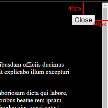 HTML Modal with lorem text and a block button misplaced on top right