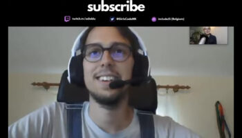 Screenshot of a Twitch stream with Louis Hoebregts on the webcam wearing a headset and Eva in the top right corner